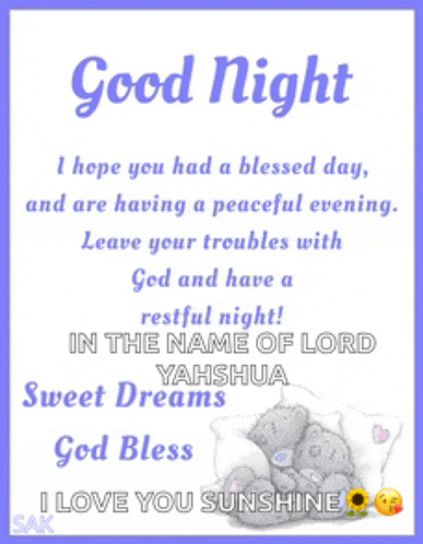 a good night message with a teddy bear on a pillow