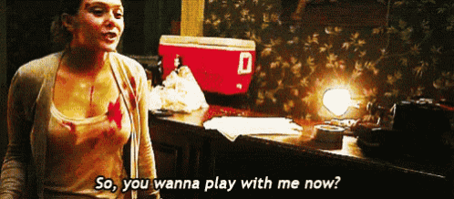 a woman says so you wanna play with me now in a dark room