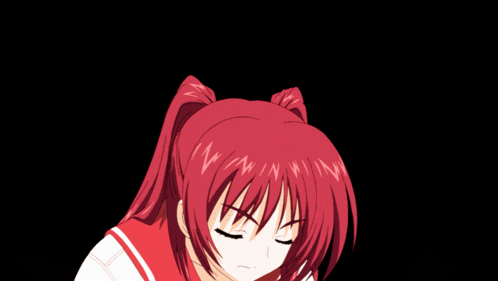 a close up of a girl with red hair and a white top