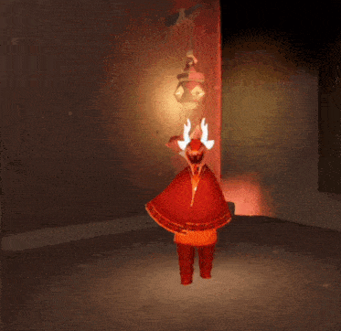 a cartoon character is standing in a dark room with a red light behind him