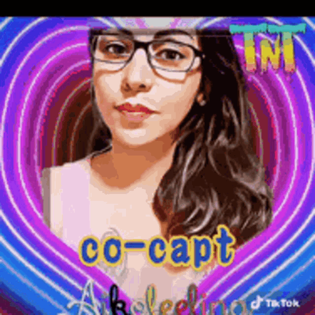 a woman wearing glasses is surrounded by a heart with the words co-capt written in yellow