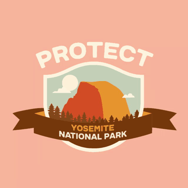 a logo for yosemite national park shows a mountain and trees