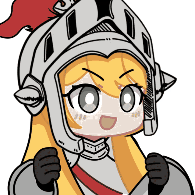 a cartoon drawing of a girl wearing a knight 's helmet and armor