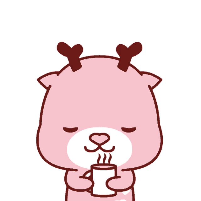 a cartoon of a deer holding a cup of coffee with the word morning written above it