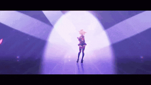 a cartoon girl is dancing in a purple room