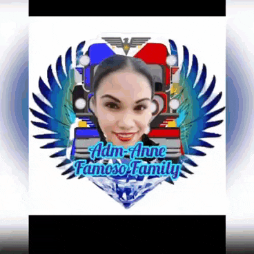 a logo for adm anne famoso family with a woman 's face on it