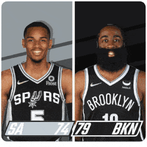 a basketball player with a beard is wearing a spurs jersey