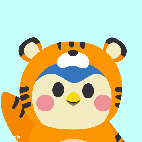 an illustration of a penguin dressed as a tiger with finch written on the bottom