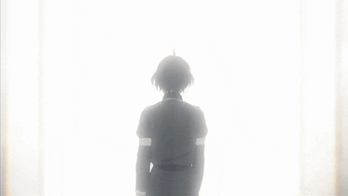 two anime characters standing in front of a crowd of people one of whom is wearing a jacket with the letter t on it