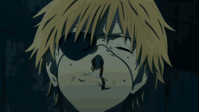 a close up of a person 's face with blood coming out of their nose