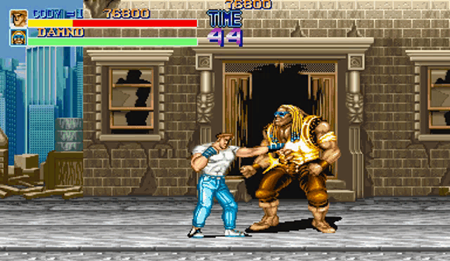a video game screen shows a man fighting another man and the time is 4:44