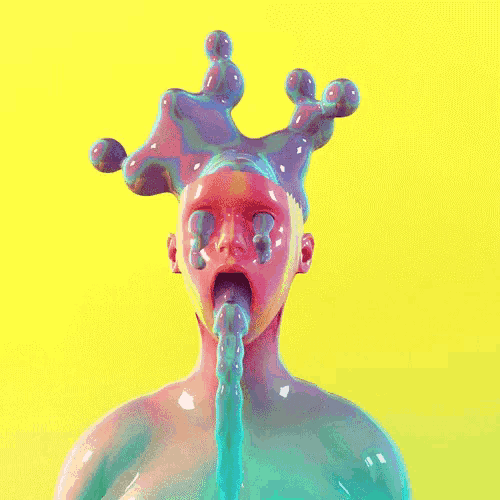 a naked woman with a crown on her head is drinking water from her mouth