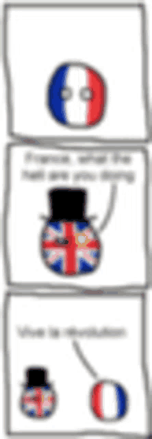 a cartoon of a french and british ball with a top hat