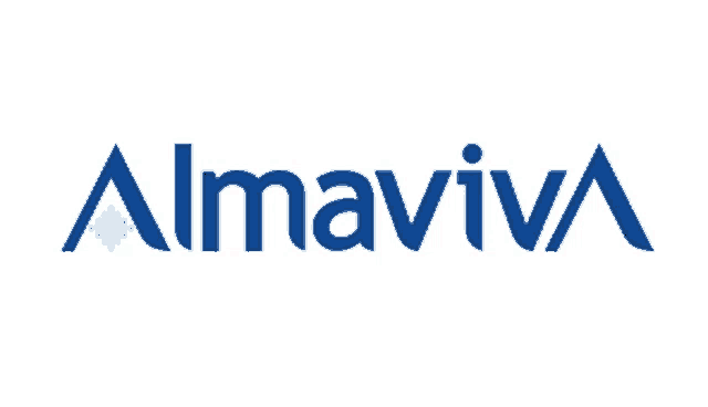 a blue almaviva logo with a white background