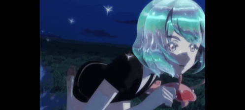 a girl with a diamond in her hair is laying in the grass holding a flower .