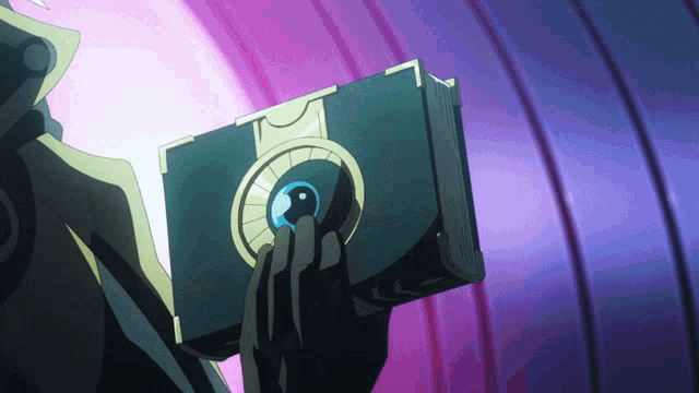 a cartoon character is holding a book with a clock on it