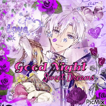 a picture of a boy and a cat with the words good night sweet dreams on it