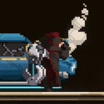 a pixel art drawing of a man standing next to a blue car