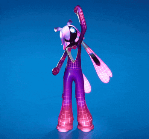 a purple and pink cartoon character with a heart on his chest