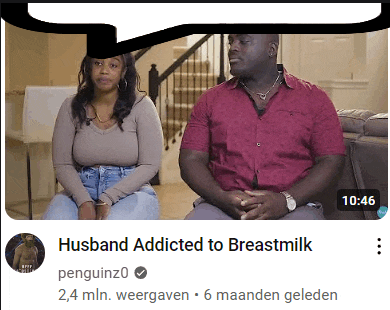 a video of a man and woman sitting on a couch with the caption husband addicted to breast milk