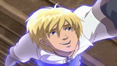 a boy with blonde hair and blue eyes is smiling