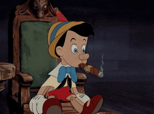 a cartoon character is smoking a cigar while sitting in a chair