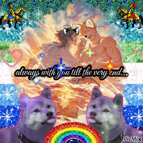 a picture of two dogs with the words always with you till the very end written on it