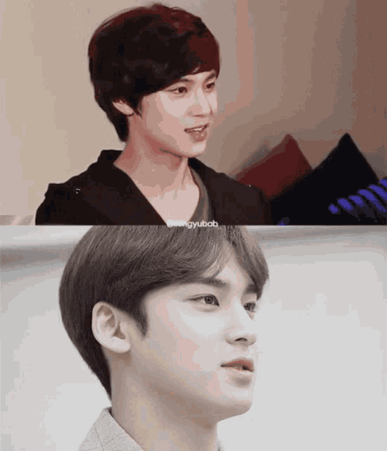 a collage of two pictures of a young man with the caption @mangyubob