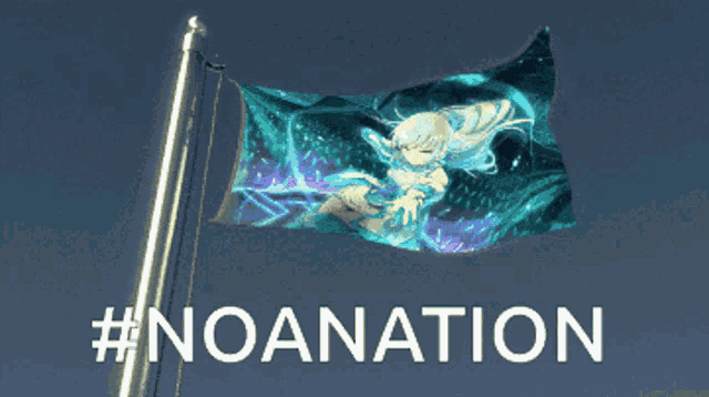 a flag with a picture of a girl and the words #noanation on it