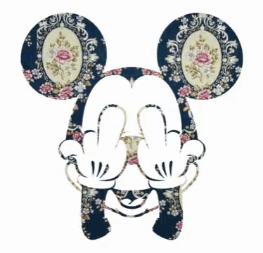 a colorful drawing of mickey mouse 's ears and hands on a white background