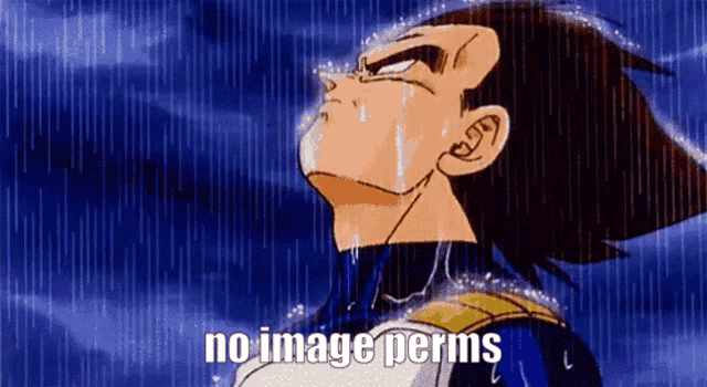 a cartoon character is crying in the rain with the words no image permits written below him .