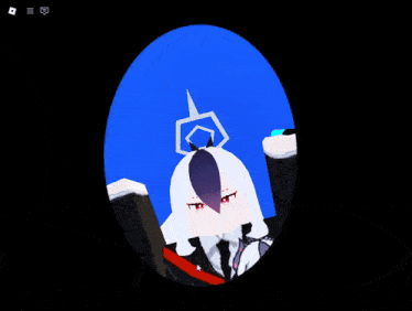 a screenshot of a video game character with a purple eye