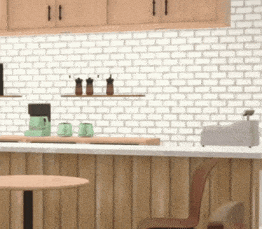 a kitchen with wooden cabinets and a counter top