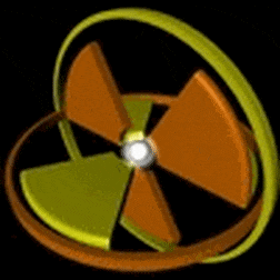 a computer generated image of a radioactive symbol with a light in the center .