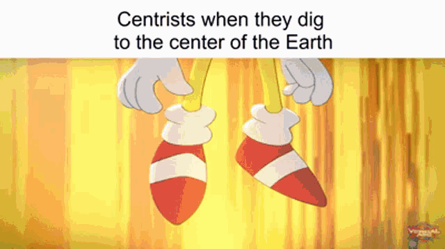 a cartoon of sonic the hedgehog 's feet with a caption that says centrists