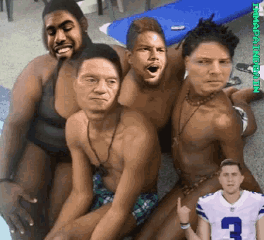 a group of men are posing for a picture with one wearing a number 3 jersey