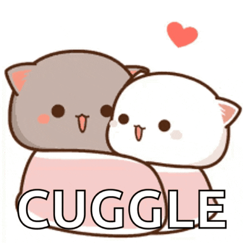 a couple of cartoon cats hugging each other with the word cuddle written on the bottom .