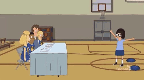 a cartoon of a person doing a handstand on a basketball court with a global 2 logo in the corner