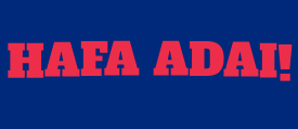 a blue background with the words hafa adai in red letters