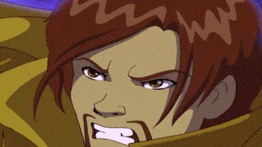 a close up of a cartoon character with a beard
