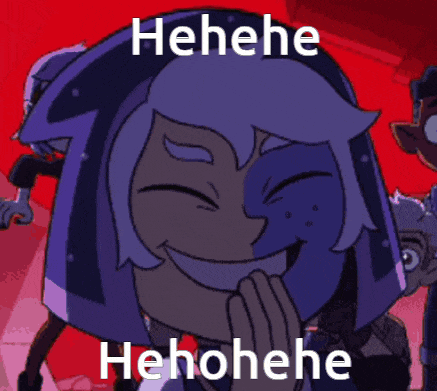 a cartoon character is smiling with the words " hehehe hehohehe " written on the bottom
