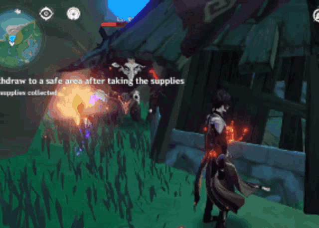 a screenshot of a video game that says draw to a safe area after taking the supplies collection