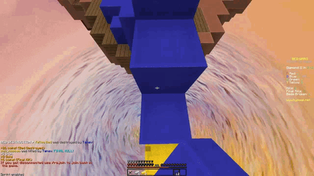 a screenshot of a minecraft game shows a blue block with the words red jumps on it