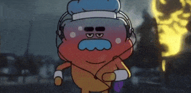 a cartoon character wearing headphones and a chef hat .
