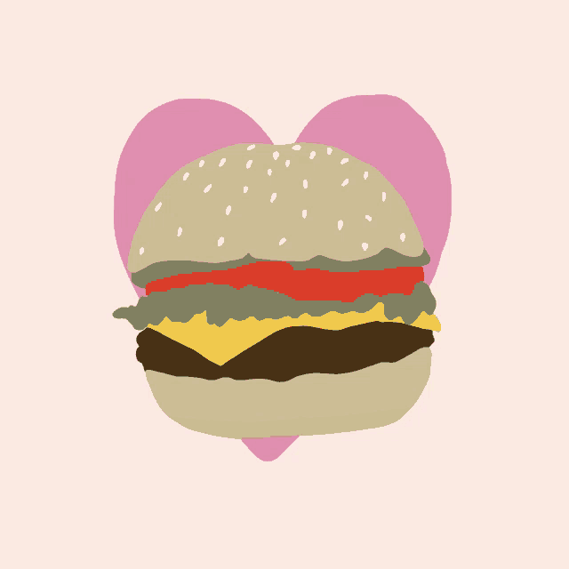 a drawing of a hamburger in a heart