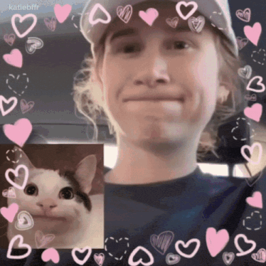 a picture of a man and a picture of a cat with hearts around it