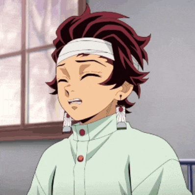 a cartoon character with a bandage on his head is sitting in front of a window with his eyes closed