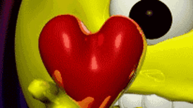a cartoon character holding a red heart in front of his face