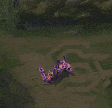 a computer generated image of a purple and orange creature with a black hole in the middle