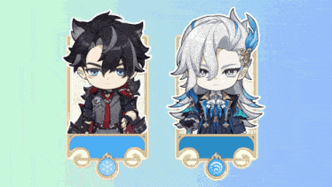 two anime characters with a blue background and a snowflake